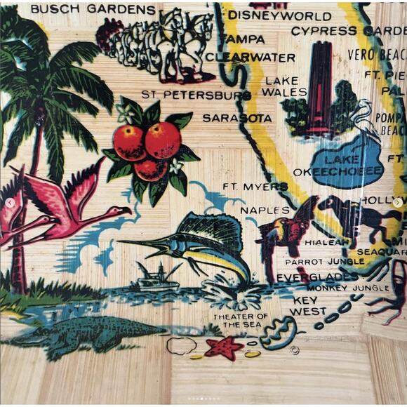 Vintage Florida Tray Bamboo Souvenir Wood Brown - Picture 5 of 8